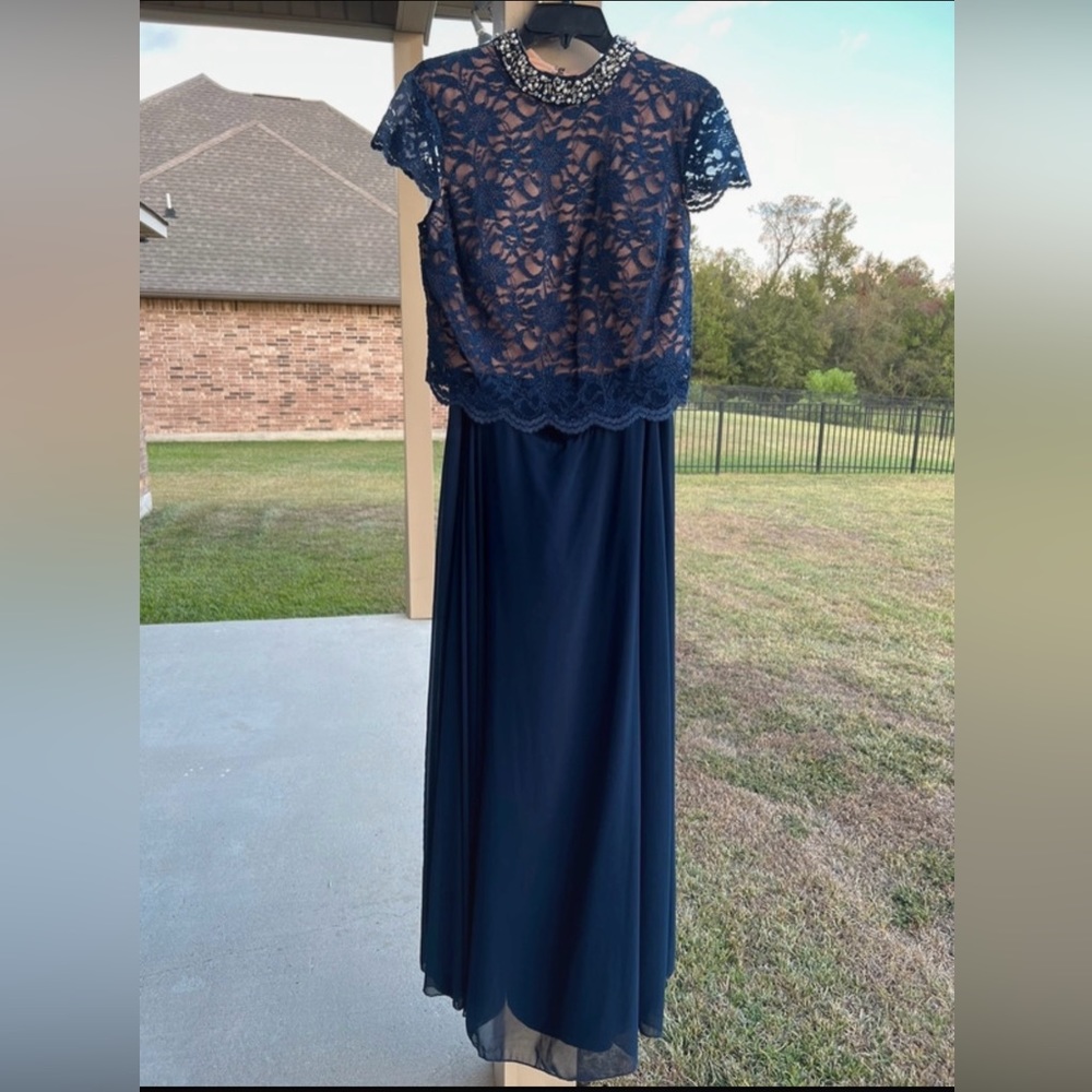 Blue Open Back Long Prom Dress